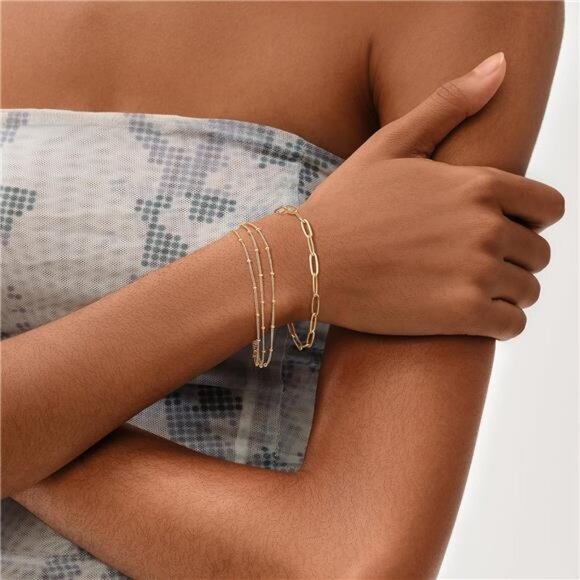 Gold Chain Bracelet Women Dainty Adjustable Minimalist Handmade Jewelry Gift - Picture 3 of 7